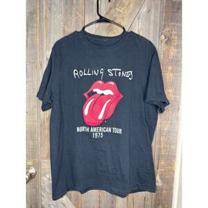 Rolling Stones World Tour 1975 T-Shirt Black Red Tongue Men’s Large 100% Cotton